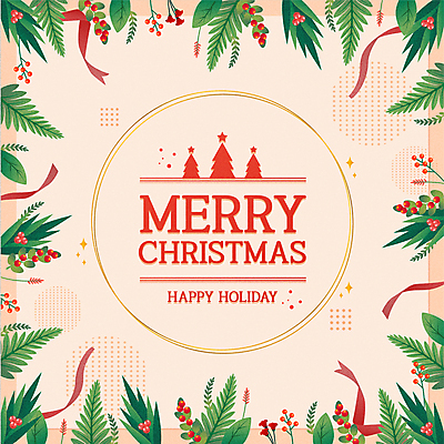 열매 리본 크리스마스 일러스트 나뭇잎 프레임 타이포그라피 사람없음 초록색 크리스마스트리 베이지색 홀리데이 국내일러스트 AI파일 식물 문자 기념일 컬러 잎 휴가 파일형식 벡터