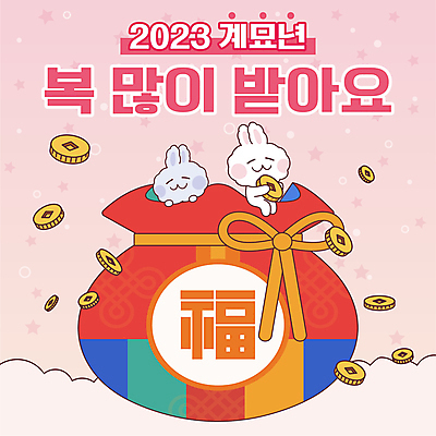 템플릿 분홍색 두마리 근하신년 새해 복주머니 들기 앉기 사람없음 새해인사 토끼띠 토끼 복 PPT 프레젠테이션 토끼캐릭터 금화 엽전 새해복많이받으세요 애니형PPT 2023년 모션그래픽 MP4 계묘년 모션템플릿 컬러 동물캐릭터 2 포유류 모션 전통소품 반려동물 동전 한자 십이지신 인사 황금 연도 동영상 파일형식