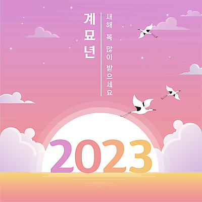 구름 템플릿 바다 분홍색 하늘 새해 세마리 사람없음 태양 일출 학 새해인사 PPT 프레젠테이션 새해복많이받으세요 애니형PPT 2023년 모션그래픽 MP4 계묘년 모션템플릿 자연요소 컬러 조류 3 노을 인사 연도 동영상 파일형식