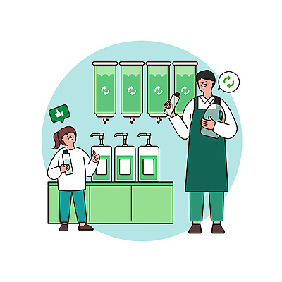 전신 여자 남자 어린이 일러스트 서기 미소 들기 소녀 성인 두명 자연보호 그린캠페인 재활용 따봉 리필 제로웨이스트 다회용품 그린슈머 제로웨이스트샵 국내일러스트 AI파일 캠페인 모션 자연 표정 사람 상점 최고 보호 사회이슈 친환경 재활용품 파일형식 벡터