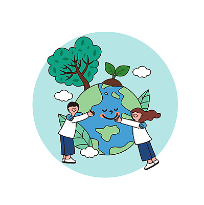 전신 나무 여자 남자 지구 어린이 일러스트 안기 포옹 사랑 소녀 소년 두명 새싹 자연보호 눈감음 보호 하트나무 어린이만 제로웨이스트 그린슈머 국내일러스트 AI파일 식물 감정 컨셉 모션 자연 사람 그린캠페인 사회이슈 파일형식 벡터