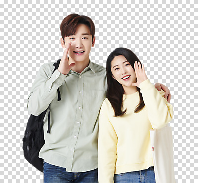 편집 편집이미지 커플 여자 남자 대학생 말하기 미소 웃음 누끼 상반신 20대 청년 성인 두명 외침 한국인 PNG 청년만 성인만 어깨에손 편집소스 학생 관계 모션 표정 사람 동양인 소리 파일형식