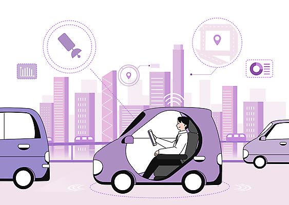 전신 남자 일러스트 자동차 한명 들기 빌딩 성인 건물 보라색 도시 승차 스마트 편리함 미래자동차 성인남자한명만 자율주행 AI_인공지능 국내일러스트 AI파일 1 건축물 육상교통 컬러 컨셉 모션 사람 운전 남자한명만 성인남자만 파일형식 벡터 4차산업