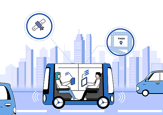 여자 남자 도로 일러스트 자동차 들기 앉기 빌딩 성인 두명 건물 파란색 도시 승차 스마트 마주앉기 네비게이션 편리함 미래자동차 성인만 자율주행 국내일러스트 AI파일 건축물 길 육상교통 컬러 컨셉 교통시설 모션 사람 운전 파일형식 벡터 4차산업