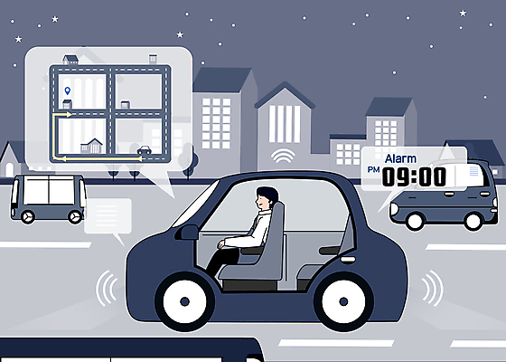 전신 남자 도로 일러스트 자동차 한명 앉기 성인 건물 승차 야간 남색 스마트 네비게이션 편리함 미래자동차 성인남자한명만 자율주행 국내일러스트 AI파일 자연요소 1 건축물 길 육상교통 컬러 컨셉 교통시설 모션 사람 운전 남자한명만 성인남자만 파일형식 벡터 4차산업