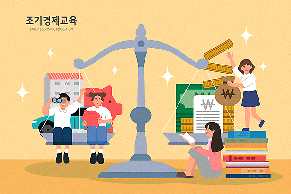 전신 여자 남자 어린이 지폐 일러스트 자동차 저울 서기 앉기 소녀 소년 여러명 건물 책 경제 독서 노란색 쌓기 동전 망원경 돼지저금통 비교 돈자루 조기교육 영수증 웅크림 경제교육 어린이만 국내일러스트 AI파일 건축물 교육 육상교통 컬러 다수 컨셉 돈 모션 사람 금융 저금통 파일형식 벡터