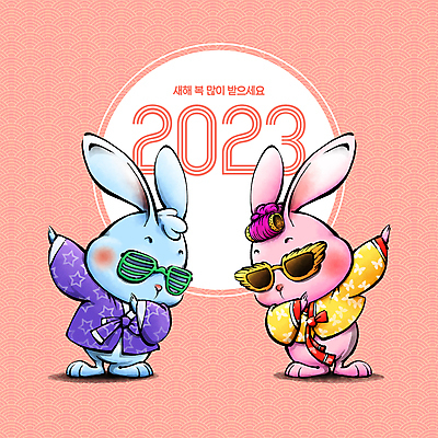 PSD 일러스트 캘리그라피 붓터치 새해 의인화 사람없음 선글라스 전통문양 새해인사 춤 토끼띠 한복 동양화 토끼캐릭터 퓨전 번짐 헤어롤 새해복많이받으세요 2023년 계묘년 국내일러스트 한국전통 전통 문양 안경 동물캐릭터 문화예술 미술 십이지신 토끼 인사 미용용품 전통의상 연도 파일형식 효과