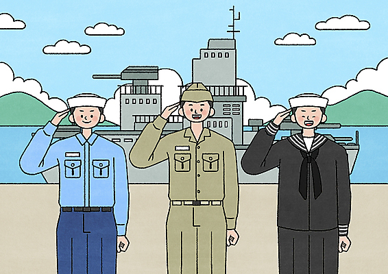 PSD 구름 남자 바다 일러스트 하늘 산 군대 한국 상반신 성인 세명 군인 군복 해군 군함 경례 해군모자 해군복 성인남자만 국내일러스트 자연요소 직업 아시아 유니폼 배_교통 사람 인사 국군 군모 남자만 성인만 파일형식