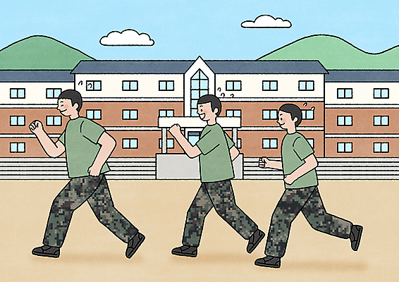 전신 PSD 구름 남자 일러스트 하늘 산 군대 한국 성인 건물 세명 달리기 운동장 군인 연습 군복 부대 훈련병 성인남자만 국내일러스트 자연요소 직업 건축물 아시아 유니폼 스포츠시설 모션 사람 공간 국군 남자만 성인만 파일형식