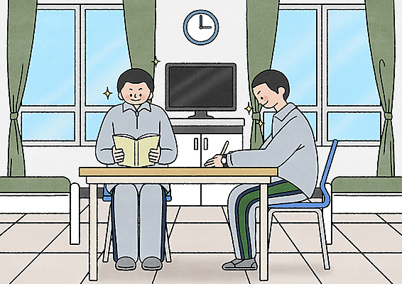 전신 PSD 남자 시계 일러스트 창문 군대 한국 들기 앉기 성인 두명 책 반짝임 독서 텔레비전 군인 침대 기록 커튼 책상 서랍장 부대 성인남자만 국내일러스트 직업 아시아 가구 모션 사람 전자제품 국군 남자만 성인만 파일형식