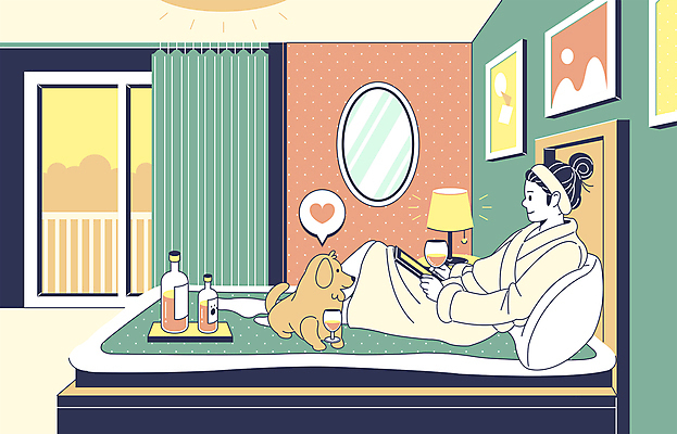 전신 응시 여자 액자 말풍선 와인잔 일러스트 창문 호텔 조명 한명 들기 성인 바캉스 반려동물 태블릿 와인 기댐 거울 하트 침대 스탠드 머리띠 가운 커튼 개 강아지 협탁 성인여자한명만 호캉스 국내일러스트 펫캉스 AI파일 모양 동물 1 시선 옷 가구 술잔 장신구 포유류 모션 숙소 휴가 주류 사람 전자제품 스마트기기 여자한명만 성인여자만 파일형식 벡터