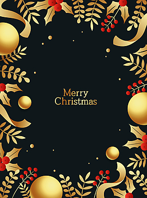 열매 잎 크리스마스 일러스트 크리스마스카드 프레임 사람없음 검은색 금색 오너먼트 국내일러스트 AI파일 카드프레임 식물 기념일 컬러 크리스마스장식 카드_감사 파일형식 벡터