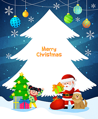 전신 한마리 여자 노년 남자 어린이 크리스마스 일러스트 프레임 눈꽃 크리스마스선물 서기 들기 소녀 두명 파란색 선물상자 크리스마스트리 산타클로스 만세 눈송이 강아지 보따리 눈꽃무늬 트리모양 오너먼트 국내일러스트 AI파일 모양 1 기념일 컬러 크리스마스장식 무늬 모션 눈_날씨 선물 사람 성인 반려동물 상자 개 파일형식 벡터