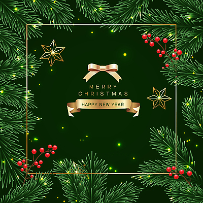 열매 별 리본 잎 크리스마스 일러스트 사람없음 초록색 빛 정사각형 크리스마스배경 국내일러스트 AI파일 자연요소 도형 식물 기념일 컬러 백그라운드 파일형식 벡터