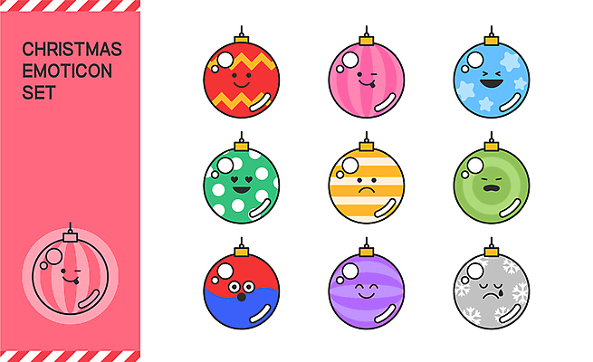 크리스마스장식 크리스마스 일러스트 표정 윙크 미소 웃음 사람없음 세트 물방울무늬 놀람 줄무늬 슬픔 분노 찡그림 눈물 이모티콘 지그재그 오너먼트 반하는 국내일러스트 AI파일 기념일 감정 컨셉 무늬 파일형식 벡터