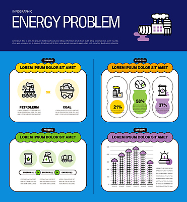 일러스트 공장 수치 그래프 사람없음 파란색 수레 인포그래픽 에너지 석유 사회이슈 문제 비율 석유에너지 석탄 국내일러스트 AI파일 컬러 컨셉 공업 카트 파일형식 벡터