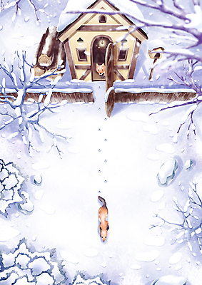 PSD 나무 겨울 일러스트 주택 사람없음 걷기 눈 발자국 산장 여우 나무집 나무울타리 쌓인눈 겨울풍경 눈덮임 겨울배경 국내일러스트 자연요소 식물 계절 백그라운드 컨셉 포유류 자국 모션 날씨 풍경 건물 울타리 파일형식