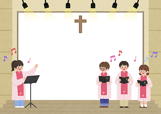 PSD 여자 남자 기독교 어린이 일러스트 노래 사각프레임 서기 들기 소녀 소년 여러명 찬송가 부름 성경학교 찬양 지휘자 지휘 성가대 프레임일러스트 어린이만 국내일러스트 종교 음악 다수 학교 모션 프레임 사람 사각형 음악가 합창 파일형식