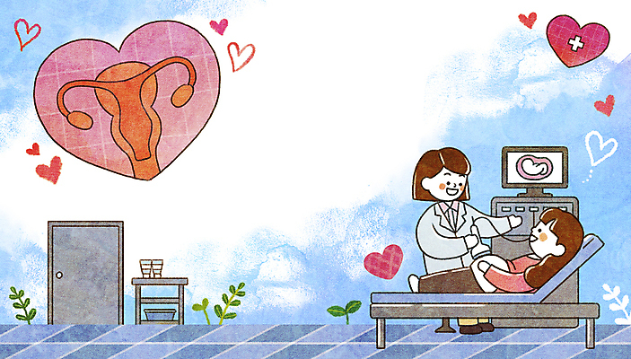 PSD 여자 하늘색 일러스트 의료기기 병원 성인 두명 새싹 임산부 진료 환자 의사 하트 검사_조사 산부인과 태아 자궁 산부인과의사 십자모양 의료기계 초음파검사 성인여자만 국내일러스트 모양 식물 의학 사람 파란색 임신 의료진 장기_의학 십자 여자만 성인만 파일형식