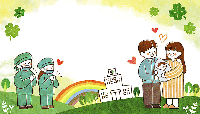 전신 PSD 부부 여자 남자 무지개 일러스트 가족 성공 병원 여러명 성인 초록색 임신 의사 하트 아기 출산 행운 네잎클로버 박수 수술복 산부인과 산부인과의사 세잎클로버 국내일러스트 자연요소 모양 식물 커플 컬러 다수 컨셉 의학 관계 사람 손짓 의료진 가운 클로버 파일형식