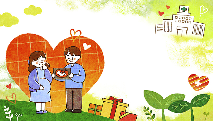 전신 PSD 부부 여자 남자 일러스트 병원 선물 성인 두명 연두색 선물상자 새싹 임산부 임신 환자 의사 하트 격자 산부인과 태아 산부인과의사 십자가모양 초음파사진 성인만 국내일러스트 모양 식물 커플 십자가 무늬 의학 사람 초록색 상자 의료진 파일형식