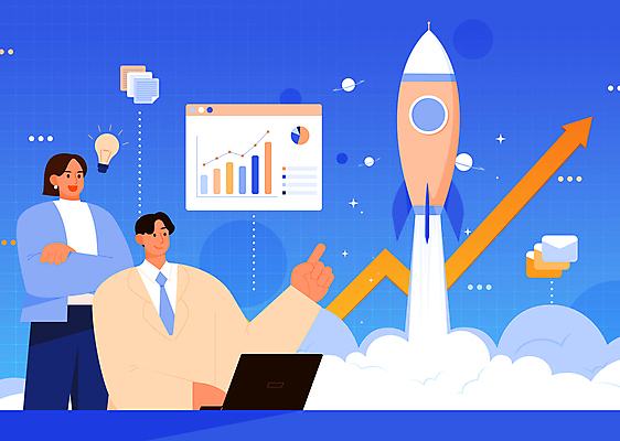 여자 남자 화살표 일러스트 CEO 사업가 회의 그래프 정장 상반신 성인 두명 파란색 로켓 성장 가리킴 비즈니스맨 비즈니스우먼 발전 이메일 문서 상승 창업 전구모양 성인만 국내일러스트 AI파일 모양 직업 옷 컬러 컨셉 비즈니스 전구 사람 손짓 직장인 자영업 파일형식 벡터