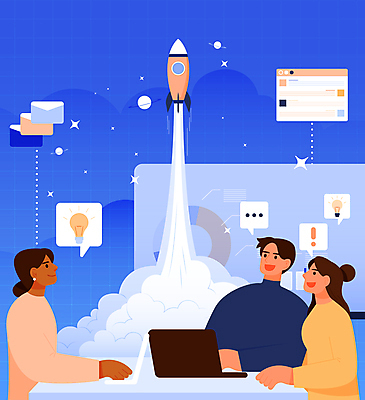 여자 남자 말풍선 일러스트 회의 그래프 상반신 성인 세명 파란색 노트북 반짝임 로켓 성장 직장인 비즈니스맨 비즈니스우먼 발전 이메일 느낌표 화이트보드 창업 말줄임표 전구모양 성인만 국내일러스트 AI파일 모양 직업 기호 컬러 컨셉 비즈니스 전구 모션 사람 전자제품 자영업 파일형식 벡터