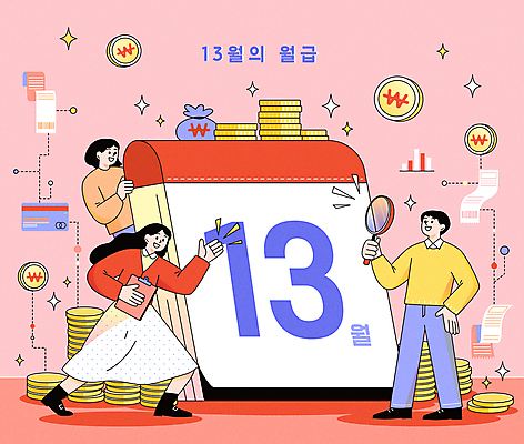 전신 여자 남자 분홍색 허리손 일러스트 비즈니스 돋보기 그래프 들기 상반신 성인 세명 금융 반짝임 동전 달력 가리킴 원화 신용카드 돈자루 영수증 월급 동전탑 체크카드 성인만 연말정산 13월 국내일러스트 AI파일 컬러 포즈 돈 모션 사람 손짓 경제 쌓기 날짜 파일형식 벡터