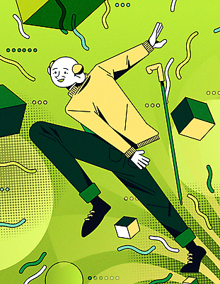 전신 노년 남자 일러스트 지팡이 추상 한명 연두색 점프 큐브 역동적 뜀박질 노인남자한명만 국내일러스트 AI파일 1 컨셉 무늬 모션 사람 성인 초록색 남자한명만 노인남자만 파일형식 벡터