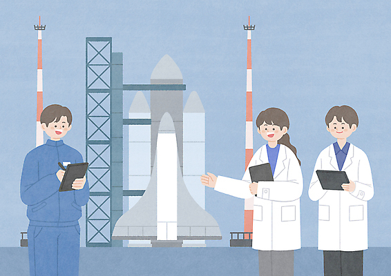 PSD 여자 남자 하늘색 일러스트 실험 들기 상반신 성인 세명 태블릿 손들기 로켓 기록 실험복 연구원 손내밀기 분석 우주산업 발사대 연구소 성인만 국내일러스트 직업 산업 컨셉 모션 사람 손짓 파란색 전자제품 스마트기기 우주 가운 우주선 파일형식