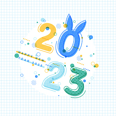 일러스트 새해 타이포그라피 사람없음 숫자 격자 해피뉴이어 모눈 토끼모양 파스텔톤 2023년 계묘년 국내일러스트 AI파일 모양 문자 컬러 무늬 새해인사 연도 파일형식 벡터