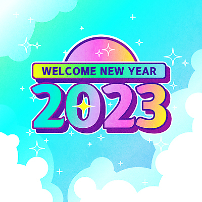 구름 하늘색 일러스트 하늘 새해 타이포그라피 사람없음 빛 반짝임 숫자 그라데이션 웰컴 2023년 계묘년 국내일러스트 AI파일 자연요소 문자 모션 파란색 연도 파일형식 벡터