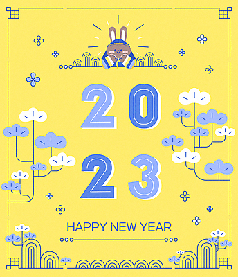 한마리 일러스트 근하신년 새해 타이포그라피 사람없음 설날 노란색 토끼 소나무 한복 연하장 토끼캐릭터 해피뉴이어 남자한복 2023년 계묘년 국내일러스트 AI파일 나무 문자 1 한국전통 명절 컬러 동물캐릭터 포유류 카드_감사 반려동물 새해인사 전통의상 연도 파일형식 벡터