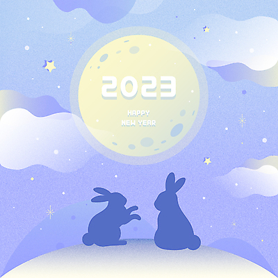 구름 실루엣 두마리 일러스트 밤하늘 새해 타이포그라피 사람없음 우주 보라색 보름달 토끼 언덕 해피뉴이어 2023년 계묘년 국내일러스트 AI파일 자연요소 문자 컬러 2 포유류 하늘 촬영기법 반려동물 새해인사 달 야간 연도 파일형식 벡터