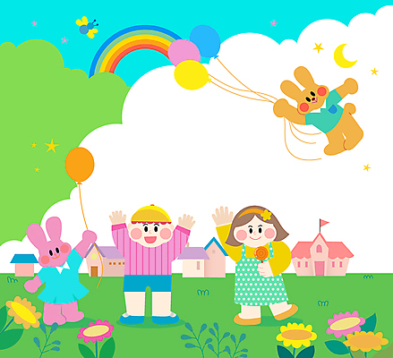 전신 나무 구름 여자 남자 꽃 어린이 무지개 두마리 일러스트 학교 주택 프레임 막대사탕 소녀 소년 잔디 두명 비행 토끼 손인사 풍선 어린이만 카피스페이스 국내일러스트 AI파일 자연요소 식물 교육 2 포유류 사탕 사람 건물 반려동물 공백 인사 파일형식 벡터