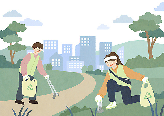 전신 PSD 나무 공원 여자 남자 길 일러스트 성인 두명 건물 자연보호 재활용 무릎꿇기 쓰레기봉투 쓰레기줍기 환경미화 성인만 제로웨이스트 플로깅 탄소제로 재활용표시 국내일러스트 식물 건축물 공공시설 모션 자연 표시 봉투 사람 환경 그린캠페인 보호 사회이슈 친환경 파일형식 줍기