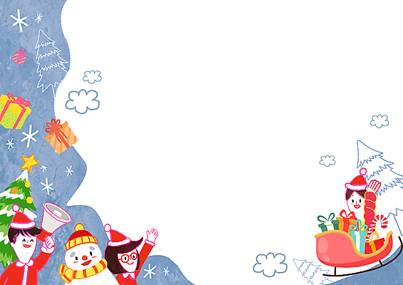 PSD 여자 남자 어린이 크리스마스 일러스트 눈사람 산타옷 프레임 들기 소녀 소년 상반신 세명 파란색 선물상자 크리스마스트리 손들기 확성기 썰매 프레임일러스트 어린이만 크리스마스배경 국내일러스트 옷 기념일 컬러 백그라운드 모션 선물 사람 상자 파일형식