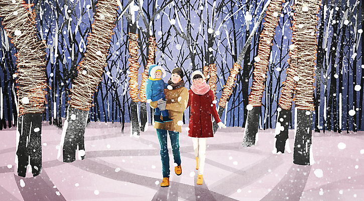 전신 PSD 나무 여자 남자 어린이 일러스트 가족 조명 함께함 그림자 소년 성인 세명 반짝임 걷기 산책 눈 즐거움 공원길 조명장식 눈내림 들어올리기 겨울풍경 국내일러스트 자연요소 식물 감정 길 컨셉 겨울 관계 모션 날씨 휴식 눈_날씨 사람 풍경 장식 파일형식