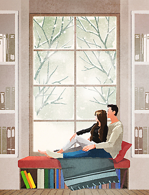 전신 PSD 나무 커플 여자 남자 겨울 일러스트 창문 함께함 실내 앉기 성인 두명 기댐 창가 구경 눈내림 성인만 안락 국내일러스트 식물 계절 컨셉 관계 모션 눈_날씨 사람 내부 파일형식