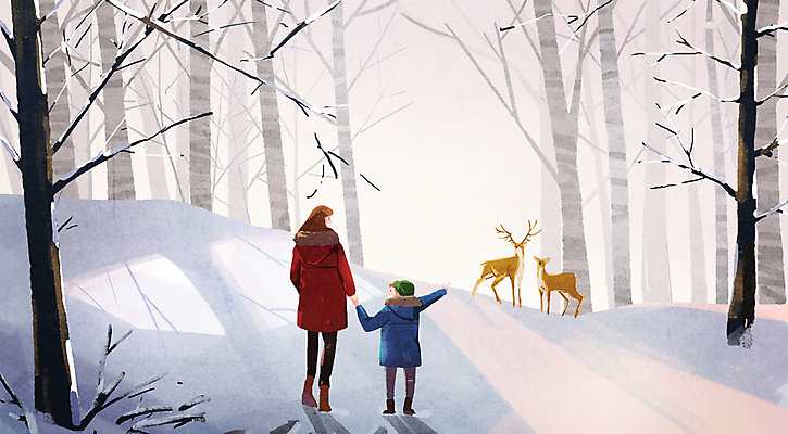 전신 PSD 나무 여자 남자 어린이 두마리 겨울 일러스트 사슴 그림자 소년 성인 두명 가리킴 산속 발견 쌓인눈 겨울풍경 눈덮임 국내일러스트 모자관계 식물 계절 아들 컨셉 2 포유류 가족 엄마 산 사람 풍경 손짓 파일형식