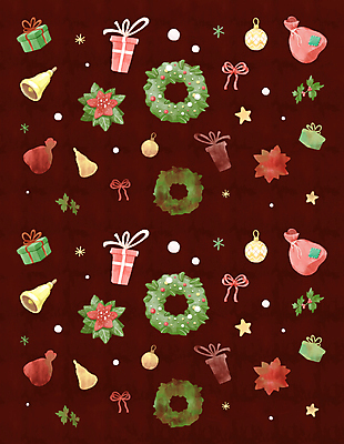 PSD 별 리본 크리스마스 겨울 패턴 일러스트 수채화 사람없음 선물상자 패턴백그라운드 보따리 엘리먼트 호랑가시나무열매 황금종 오너먼트 크리스마스리스 버건디 국내일러스트 자연요소 계절 기념일 열매 백그라운드 크리스마스장식 무늬 선물 빨간색 상자 화환 종 파일형식
