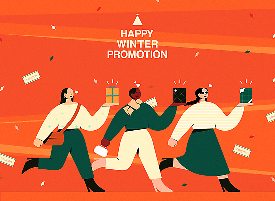 전신 여자 겨울 일러스트 들기 성인 세명 선물상자 쇼핑 선글라스 세일 걷기 주황색 쿠폰 크로스백 꽃가루 성인여자만 국내일러스트 AI파일 계절 안경 컬러 가방 모션 선물 사람 상자 가루 여자만 성인만 파일형식 벡터