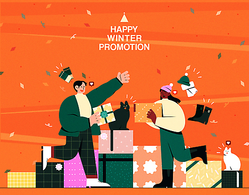 전신 여자 남자 두마리 겨울 일러스트 털모자 미소 웃음 들기 성인 두명 선물상자 쇼핑 손들기 걷기 주황색 고양이 즐거움 겨울옷 꽃가루 성인만 국내일러스트 AI파일 모자_잡화 옷 계절 감정 컬러 2 포유류 모션 표정 선물 사람 반려동물 상자 가루 파일형식 벡터