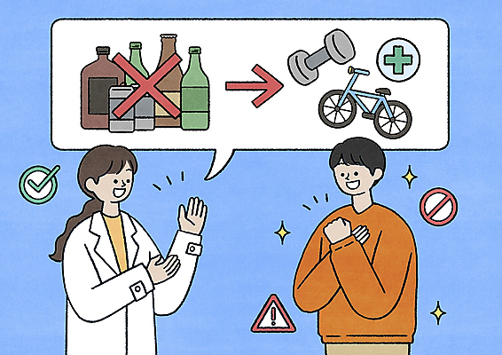 PSD 여자 남자 일러스트 경고 상반신 성인 두명 치료 운동 자전거 아령 의사 금지 알코올 결심 체크표시 예방 금주 알코올중독 십자표시 성인만 국내일러스트 컨셉 의학 표시 건강 사람 바이크 의료진 확인 중독 파일형식