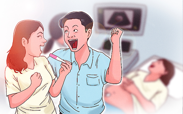 PSD 부부 여자 남자 행복 일러스트 신혼부부 웃음 들기 여러명 상반신 성인 주먹 임신 기쁨 즐거움 확인 산부인과의사 임신테스트기 초음파 초음파검사 성인만 국내일러스트 커플 감정 다수 의학 모션 표정 사람 의사 의료용품 검사_조사 신혼 파일형식