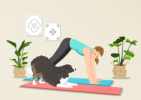 전신 PSD 한마리 여자 화분 반려견 일러스트 요가 함께함 한명 미소 성인 반려동물 마주보기 스트레칭 요가자세 매트 강아지 요가복 베이지색 성인여자한명만 국내일러스트 동물 1 웰빙 컬러 포즈 컨셉 모션 표정 사람 운동복 운동 개 여자한명만 성인여자만 파일형식