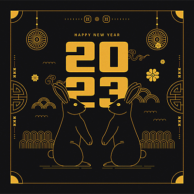 한국전통 두마리 라인일러스트 일러스트 새해 타이포그라피 사람없음 노란색 전통문양 검은색 토끼 라인아트 2023년 계묘년 국내일러스트 AI파일 문자 전통 문양 선 컬러 2 포유류 한국 반려동물 연도 파일형식 벡터