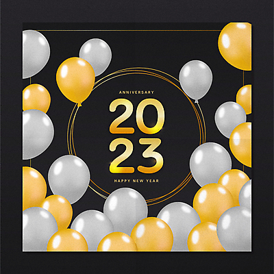 일러스트 새해 타이포그라피 사람없음 빛 노란색 검은색 회색 원형 풍선 2023년 계묘년 국내일러스트 AI파일 도형 문자 컬러 연도 파일형식 벡터