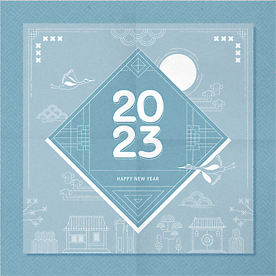 한국전통 하늘색 백그라운드 두마리 일러스트 새해 한옥 타이포그라피 사람없음 태양 전통문양 학 라인아트 마름모 2023년 계묘년 국내일러스트 AI파일 자연요소 도형 문자 전통 문양 선 고건축 2 조류 한국 파란색 연도 파일형식 벡터