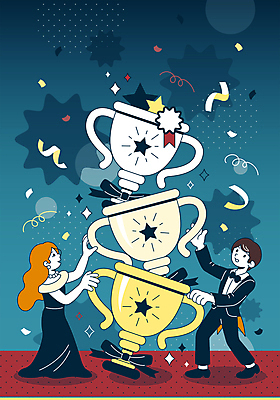 전신 드레스 여자 남자 별 리본 일러스트 조명 정장 턱시도 성인 두명 반짝임 파티 쌓기 축하 잡기 수상_상을받음 배우 트로피 꽃가루 연예인 레드카펫 시상식 연말 성인만 국내일러스트 AI파일 자연요소 직업 옷 컨셉 모션 사람 이벤트 가루 상_우승 파일형식 벡터